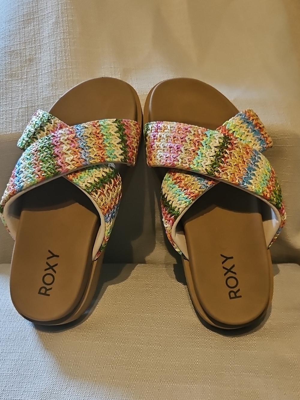 Roxy Syenna Hi Multicolor Woven Cross-Strap Slide Sandals